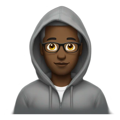 Black man wearing a grey hoodie that is unzipped with glasses. The hood is not on his head sticker