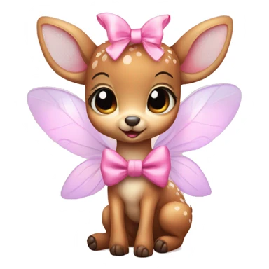 baby deer with fairy wings and a pink bow around its neck  sticker