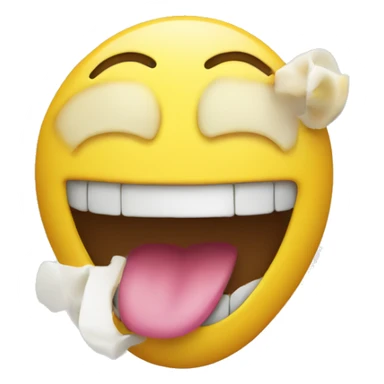 Smiling emoji with yellow bone in its mouth sticker