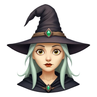 Baba Yaga sorceress woman, classic witch hat, mysterious expression sticker