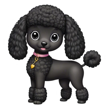 mini pure black straight hair poodle with big round ears and long leg hair sticker