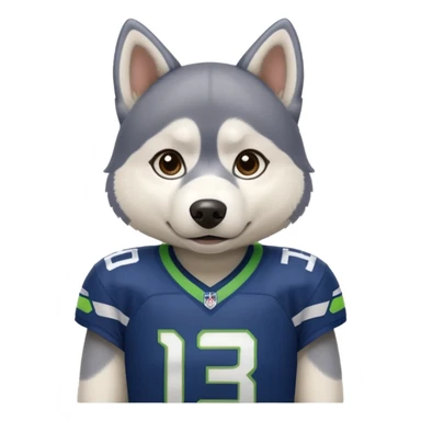 White tan husky with Seattle Seahawks gear sticker