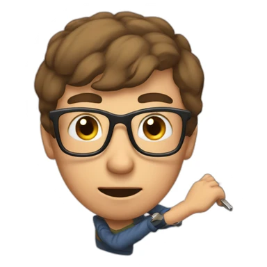 brown-short-haired man wearing glasses, struggling to fit a key into a door-lock sticker