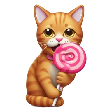 Pink cat eating lollipop  sticker