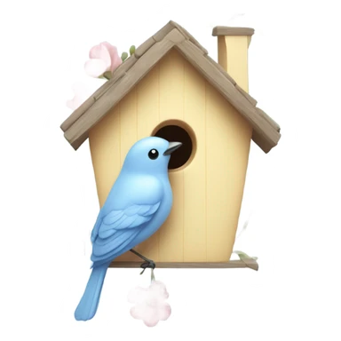 Pastel blue bird house covered in flowers  sticker