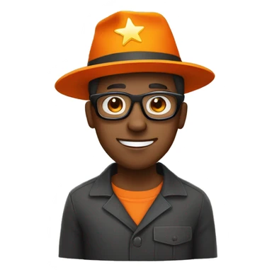An african american man in an orange jumpsuit with black glasses and a star on his orange hat. sticker