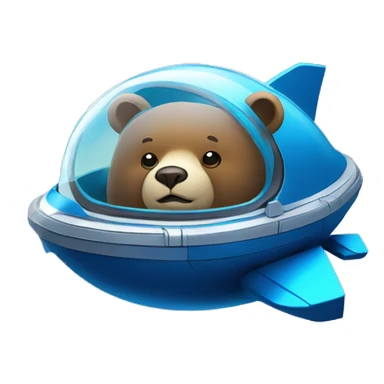  A "time-traveling bear" emoji, depicting a bear in a spaceship with a clock on the window, against a starry galaxy background, using vibrant metallic blue and silver colors. sticker