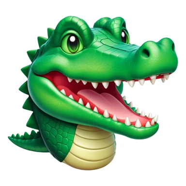 Cinematic Comical Crocodile Portrait Emoji, Head tilted dramatically with an exaggeratedly amused expression, featuring a striking, glossy emerald-green hide with bold textured scales and wide, expressive eyes filled with playful disbelief, Simplified yet hilariously expressive features, highly detailed, glowing with a slightly sassy glow, high shine, dramatic yet playful, stylized with an air of cheeky mischief, bright and endearing, soft glowing outline, capturing the essence of a spirited and over-the-top crocodile, so meme-worthy it feels like it could snap its jaws into internet fame instantly! sticker