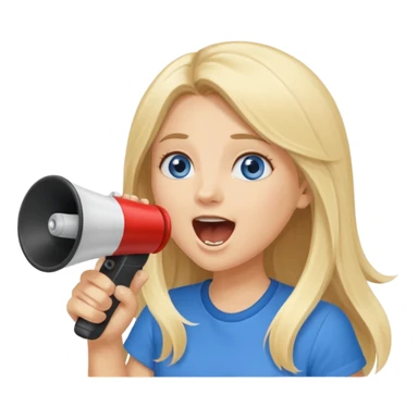  blue eyes blonde girl yelling into megaphone smiling long hair sticker