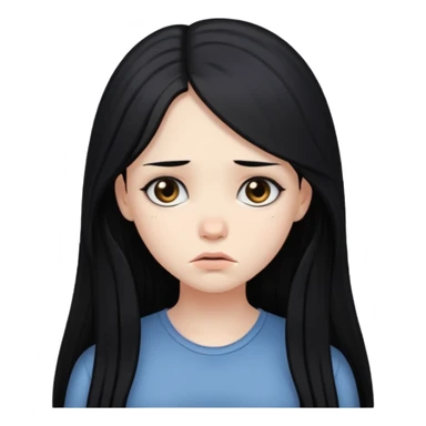 pale girl with long black hair, sad expression sticker
