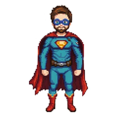 kid with beard wearing homemade superhero costume sticker
