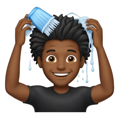 Black guy ready to wash his hair and it’s happy to do so and he’s wearing a black shirt sticker