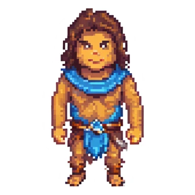 modern man in a caveman costume, blocky, retro look sticker
