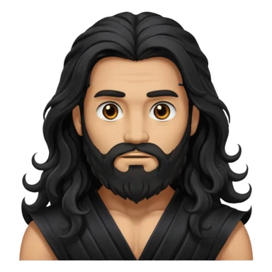 Hades from Olympus Gods with long black wavy hair and beard, black loincloth sticker