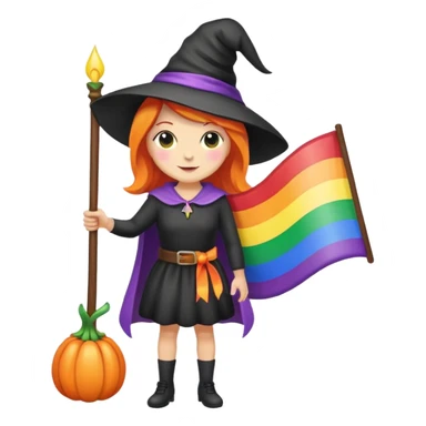 Witch holding a rainbow flag sticker