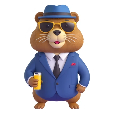 beaver in a pinstripe suit, gold chain, sunglasses, gangster attitude sticker