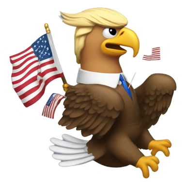 Donald trump riding a eagle holding a American flag sticker