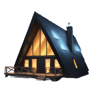 Black A-Frame Cabin with glowing windows and snowing sticker