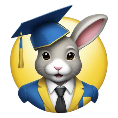 A rabbit student in a suit in the color of the Ukrainian flag in a square academic cap sticker