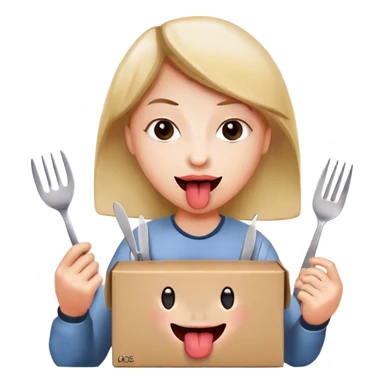  tongue out with a box and a fork and a knife  sticker
