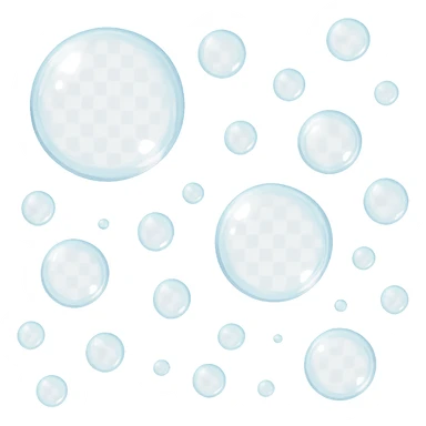 transparent and sparkling soap bubbles of various sizes, bright feeling, simple background sticker