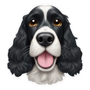 Black English cocker spaniel with tongue out and small white patch on top of nose  sticker