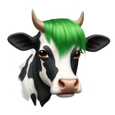 A cow with green hair black lips and brown skin sticker