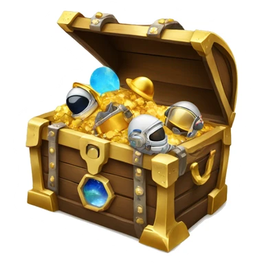 Open Treasure chest with astronaut helmets, gold,gems and some space themed items inside sticker