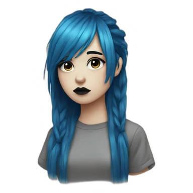 Sad emo girl, black makeup, long choppy blue hair side bangs sticker