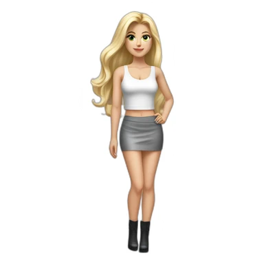 realist caucasian long blonde hair woman sexy white crop tank top gray tight mini skirt black high heel shoes full body sticker