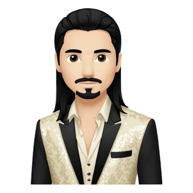 Kevin Richardson from Backstreet Boys with long black hair, ivory sequin outfit sticker