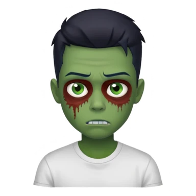 boy zombie with blue eyes and slick back middle part black hair green skin and white t shirt greasy hair more slicked back low skin fade sticker