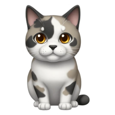 senior fat diluted calico cat, white chin, black nose, grey ears, grey and white sticker