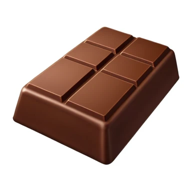 3D emoji style chocolate bar, original shape and color, simplified and stylized with smooth glossy surfaces, soft shadows, minimal details, clean lines, no text or branding, high quality, even lighting, isolated on white background, in the visual style of official Apple emojis sticker