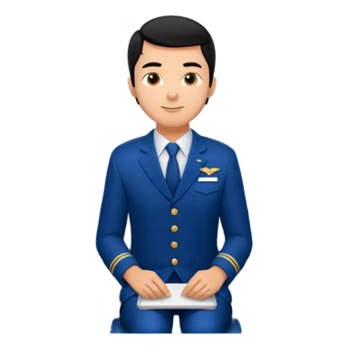 A  male courteous flight attendant checking seat rows with a polite, attentive posture. sticker