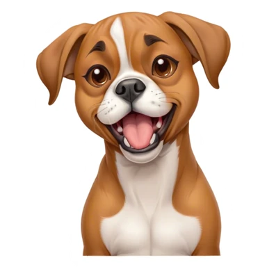 Cinematic Cute Yawning Fawn Boxer dog Portrait Emoji, Head tilted slightly with a dramatic, wide-open yawn, showcasing a short fawn Fur with a crisp white muzzle and chest, floppy ears slightly drooping, round brown eyes barely open in drowsy contentment, Simplified yet irresistibly adorable features, highly detailed, glowing with a soft, cozy glow, high shine, relaxed yet expressive, stylized with a touch of whimsy, bright and endearing, soft glowing outline, capturing the essence of a sleepy yet affectionate guardian, so drowsy it feels like it could stretch right out of the screen and curl up for a nap! sticker