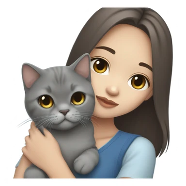 A cute aesthetic asian girl with brown hair with bicolour blue british shorthair cat sticker