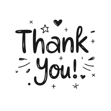 hand drawn 'Thank You' text with decorative elements, doodle style sticker