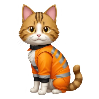 tabby cat standing in orange hi-vis clothing facing right sticker