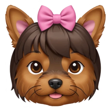 a little dar brown Yorkshire Terrier face with a ponytail on head tied with a bow. sticker