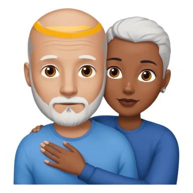 Talk bald white man with a white beard and blue eyes lovingly holding a black woman with brown eyes and grey hair sticker