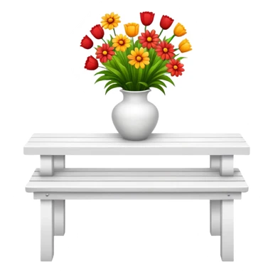 White benches with a romantic lush warm-colored flower vase on top of table sticker