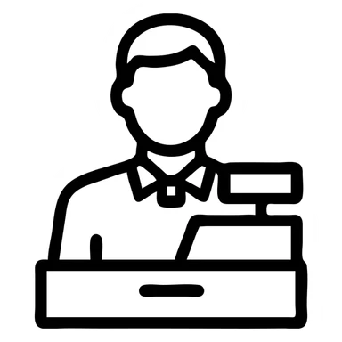 cashier man, icon style, simple, clear, minimal color, easily recognizable sticker