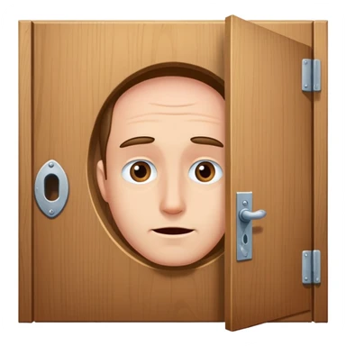 Image of a man poking his head out of an open door that he just opened half way, as if yo ask a question sticker