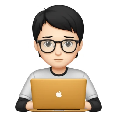 un estudiante con lentes y su laptop CON CAMISA Y CABELLO NEGRO sticker