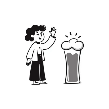 hand-drawn doodle of a beer glass and a friendly waving character, simple and playful sticker