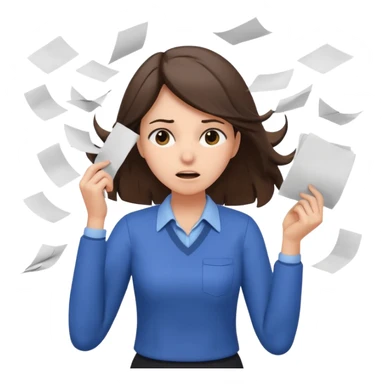 female teacher pulling her hair with stressed face, papers flying everywhere, brunette sticker