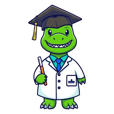 Dinosaur with dentist attire and graduation cap sticker