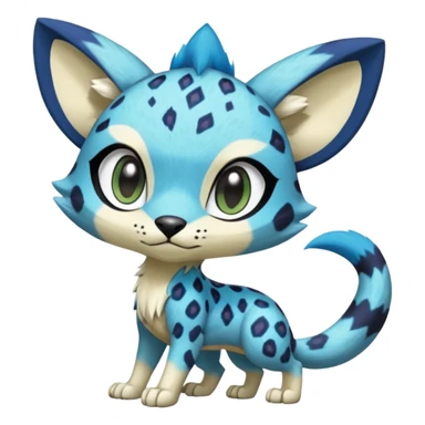 Colorful Meloetta-Sergal-Genet-Pokémon-Digimon-Fakémon-fusion-hybrid-creature with Cyan stripes and blue leopard-spot-markings  sticker