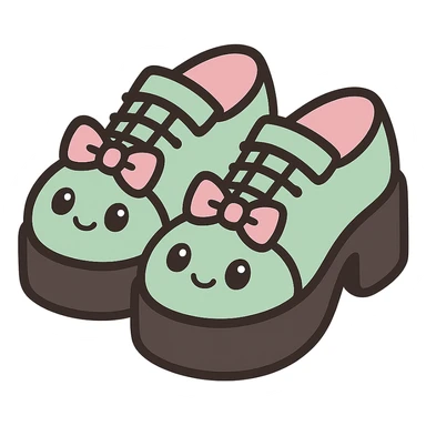 Make the shoes pastel green with black and pink accents, kawaii style, no socks, no hearts, transparent background sticker